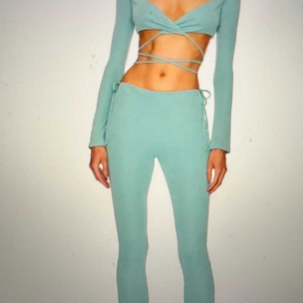 Michael Costello Revolve Two-Piece Teal Pant and Crop Top Set NWT